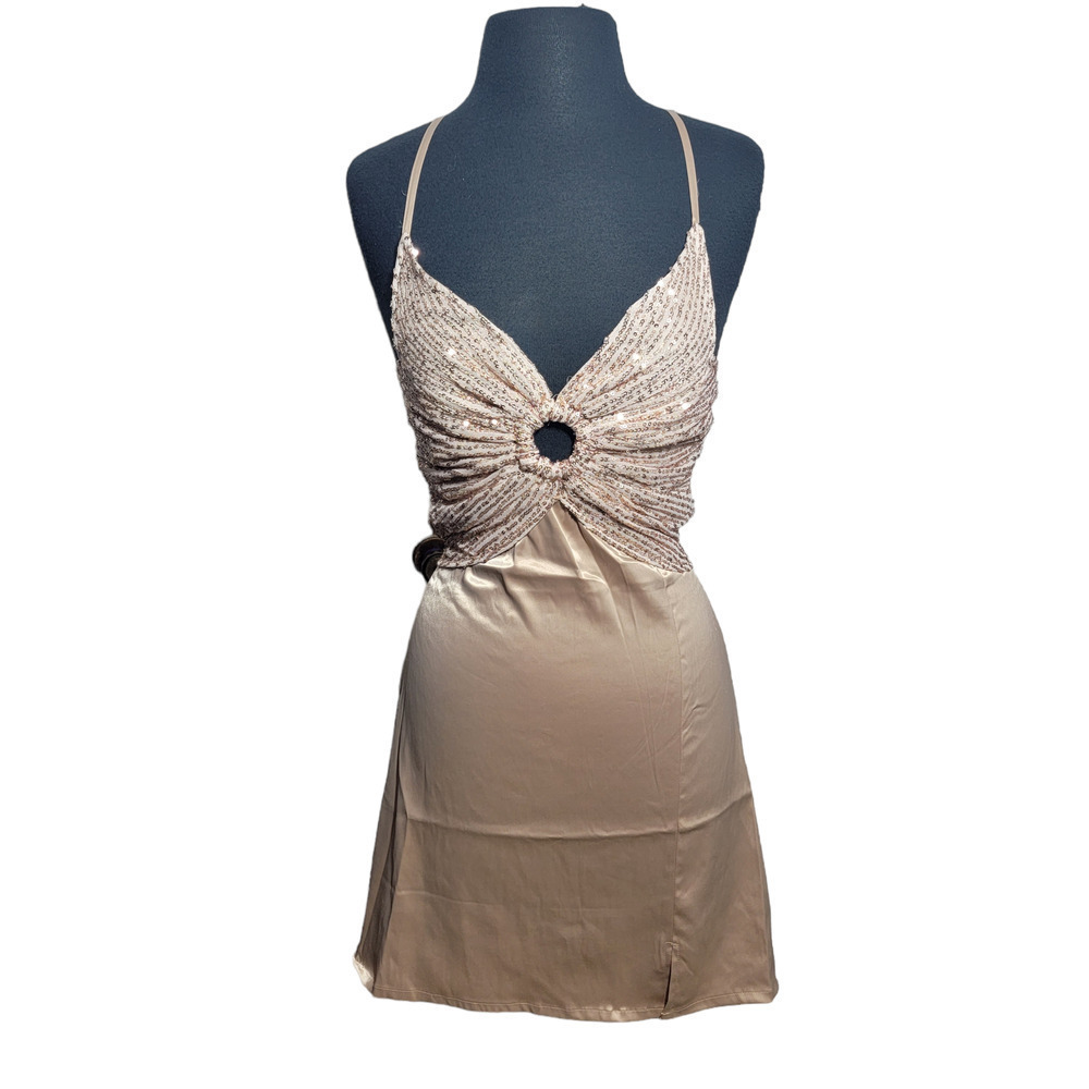 LIFE strappy mini dress sequins gold sz L
